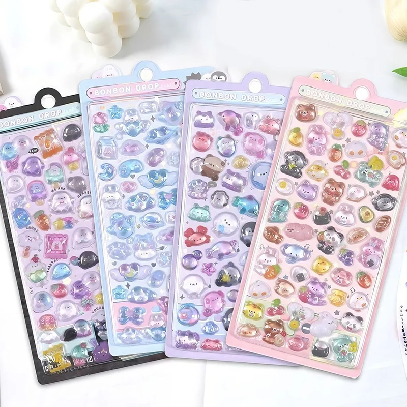 Bonbon Drop 3d Cartoon Relief Stickers Cute Animal Crystal Stickers For Girls Diy Journal Scrapbook Phone Case Decoration