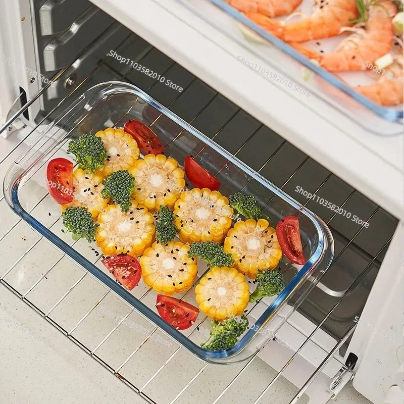 Glass Heat-Resistant Rectangular Baking Pan, Microwave Oven Dish for Grilled Fish Baked Rice Dumplings