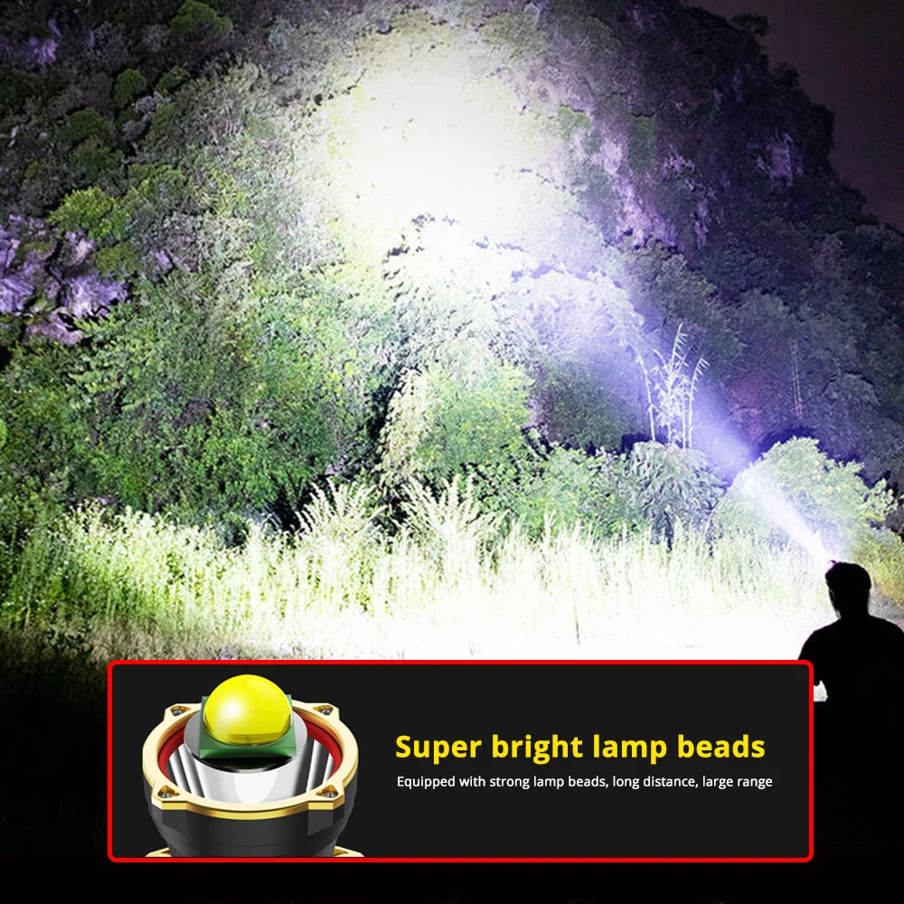 Powerful Led Headlamp Long Range Headlight Built-in Battery Head Flashlight USB Rechargeable Power Bank Fishing Camping Lantern