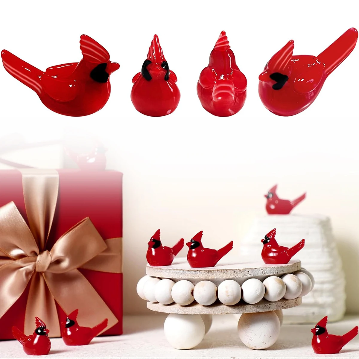 5/10/20 PCS Mini Red Cardinal Bird Figurine – Resin Ornament for Fairy Garden, Dollhouse, Cake Decor & Memorial Home Decoration
