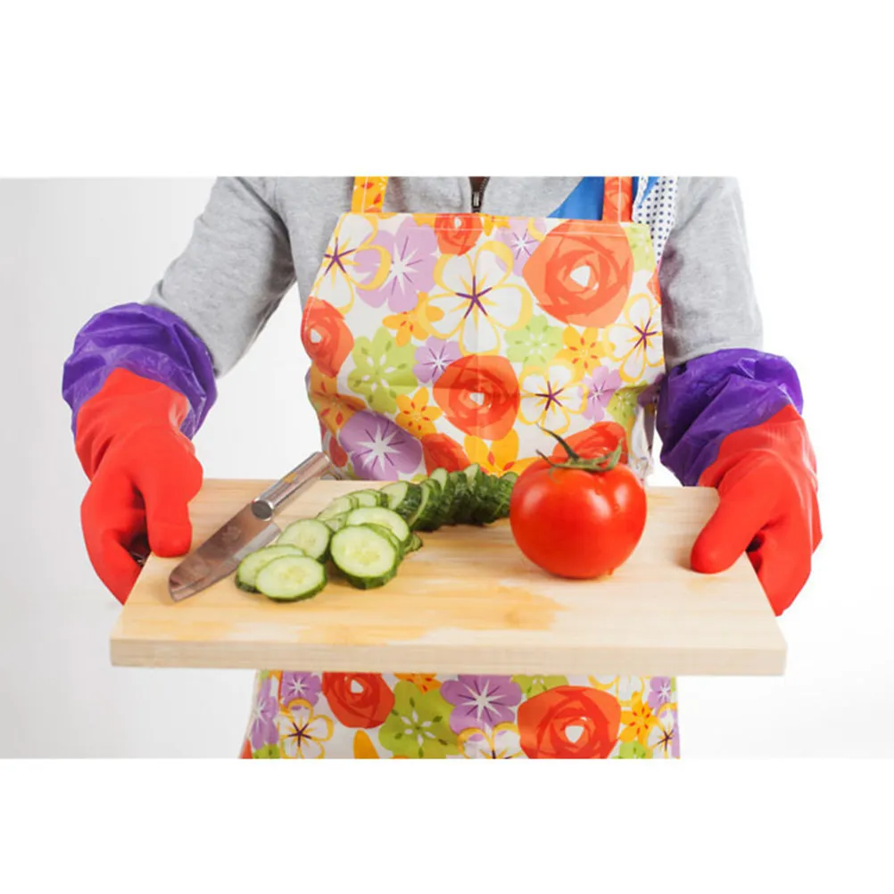 1Pair Warm Waterproof Rubber Gloves for Dishwashing Cleaning Laundry with Anti-Slip Grid Design Comfort Lining Easy on Off
