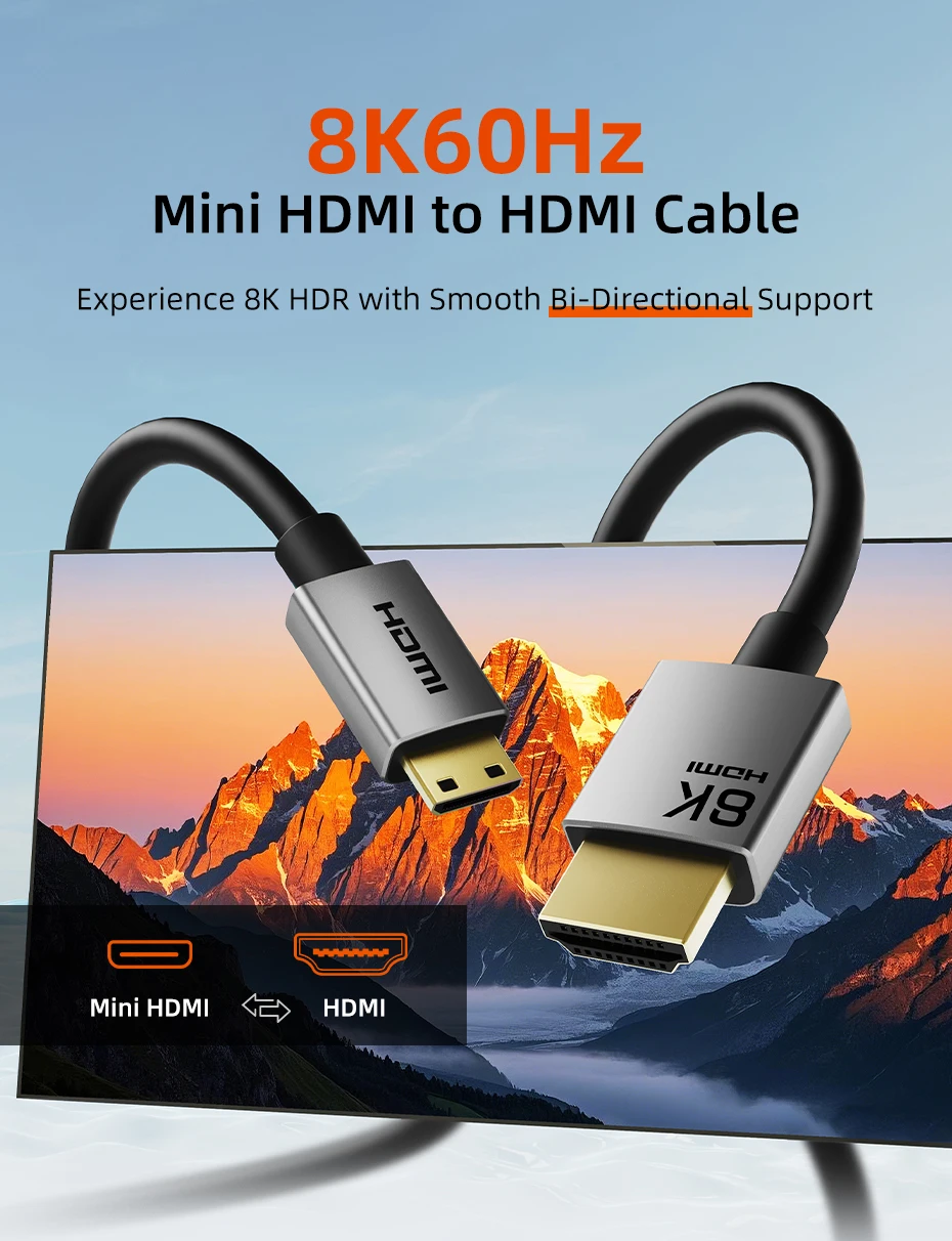 CABLETIME Mini HDMI zu HDMI Kabel HD 8K 60Hz High-Speed Mini HD 2.1 Kabel 48Gbps HDMI 2.1 Kabel für HDTV Tablet Kamera – Detail 1