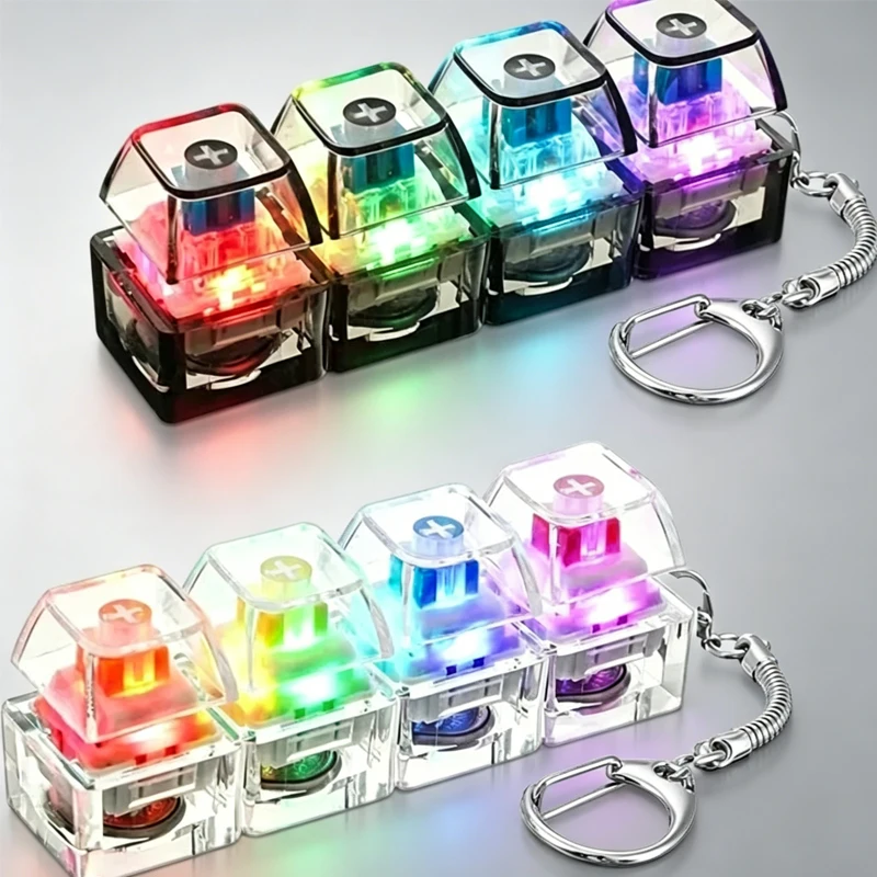 LED Keyboard Keychain Fidget Toy Crystal Clicker Sensory ;Toy for Stress Relief /Keyboard Keychain. Fidget Gadget for Adults Kid