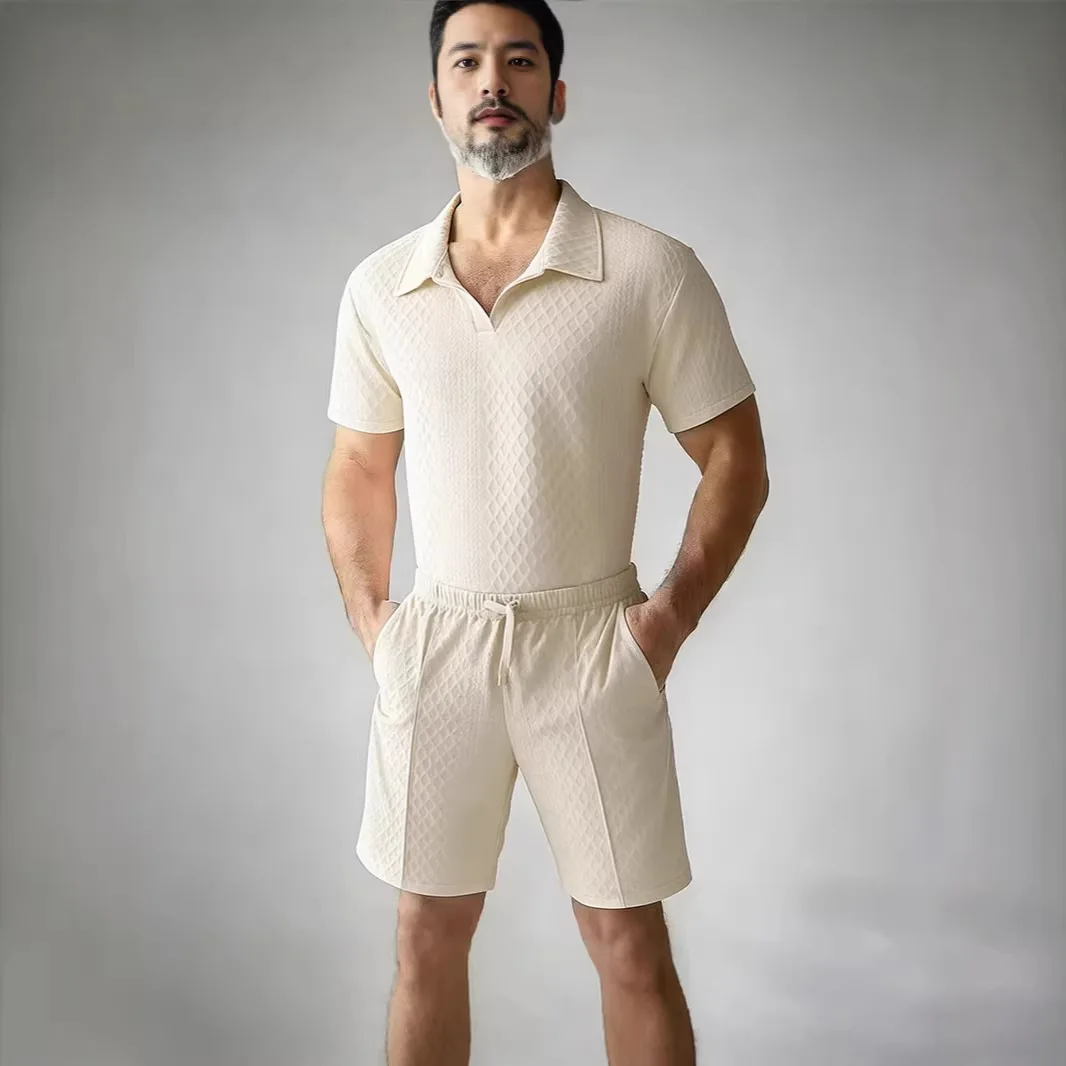 Vintage/Retro Cream Running Sets with Modern Fit, Quick Dry Breathable Matching Set for Summer Gym Wear, Men's Athletic