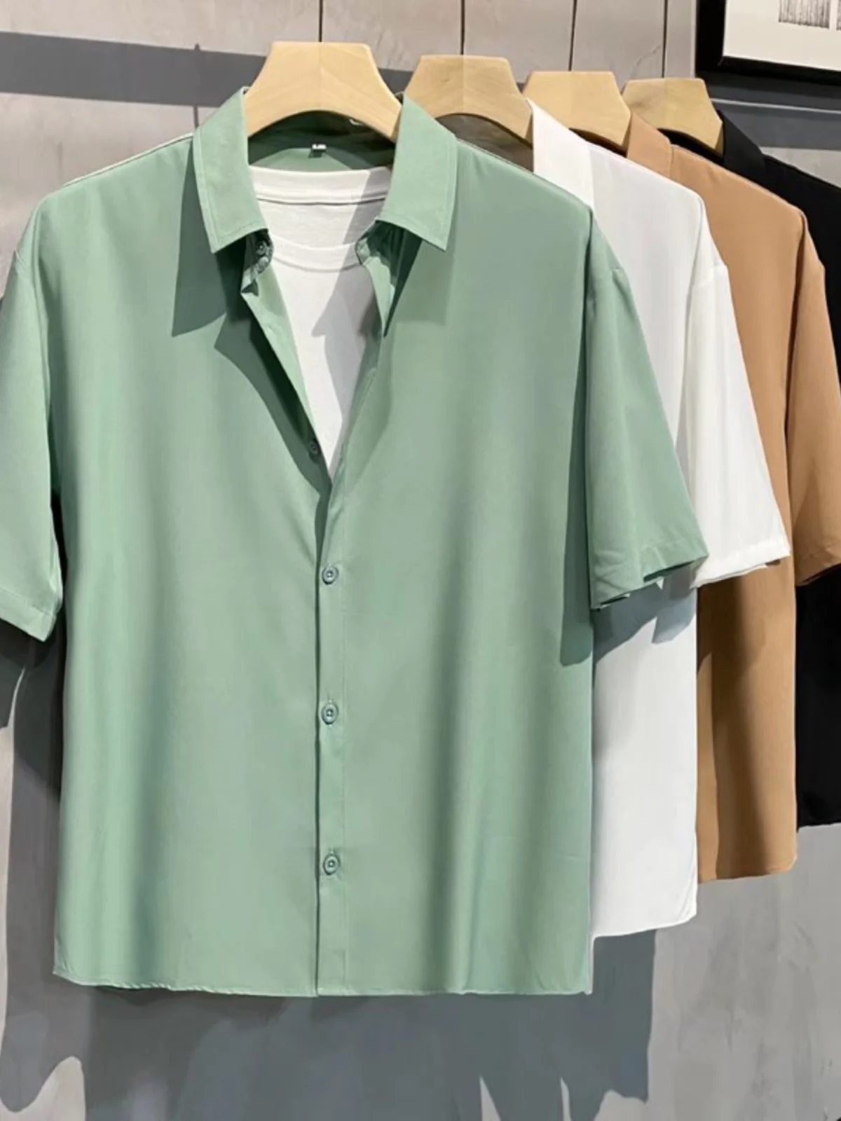 

Summer Thin Short Sleeve Loose Men's Shirt Half Sleeve Casual Style Premium Feel Hong Kong Style Polyester Fiber Easy Care