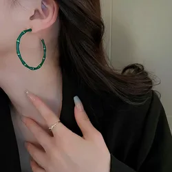 Oversize Large Bamboo Hoop Earrings for Women Enamel Color Thin Circle Earring Female Big Hoops Jewelry Party Gifts