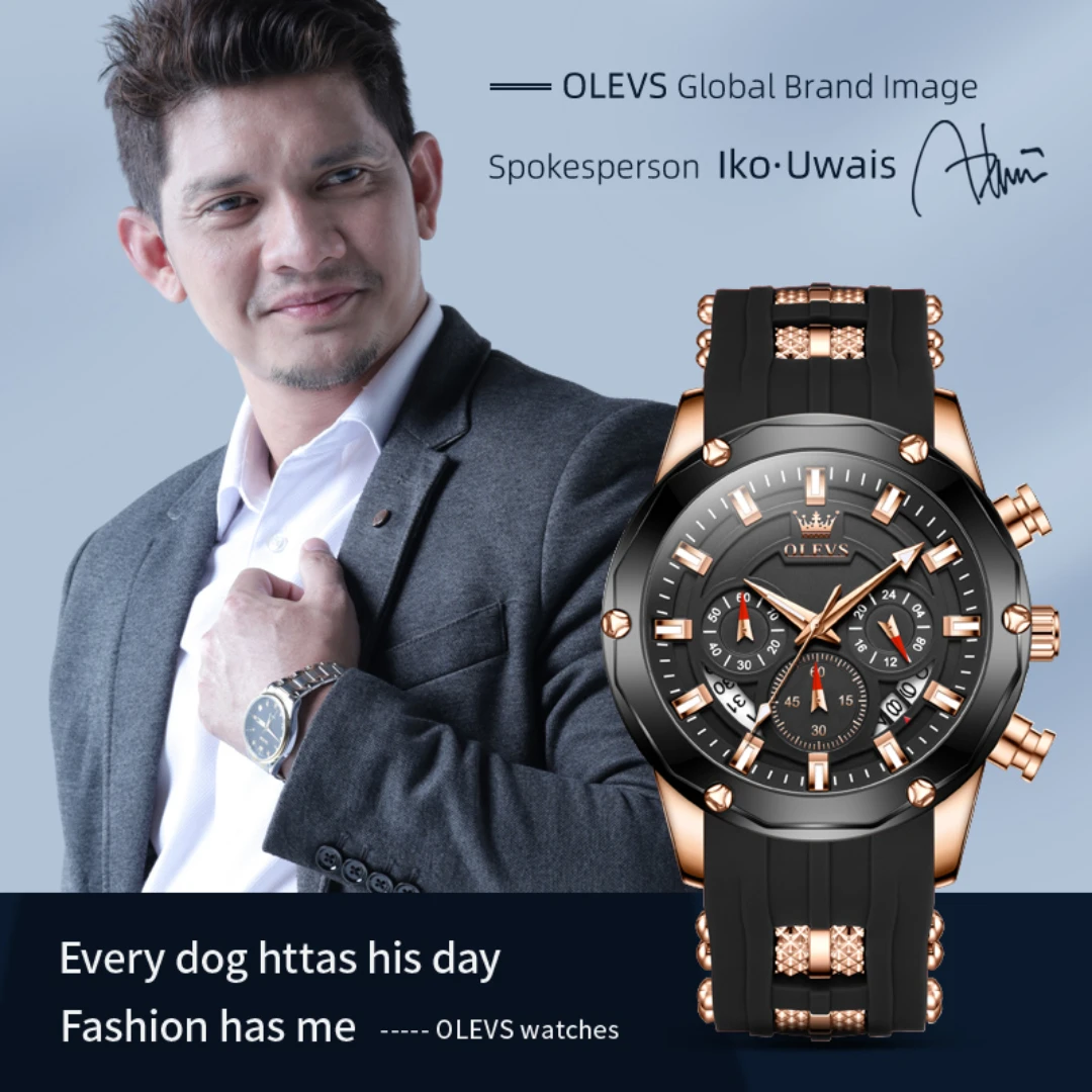 OLEVS 9991 Fashion Quartz Watch Gift Round-dial Silicone Watchband Wristwatch Chronograph Small second