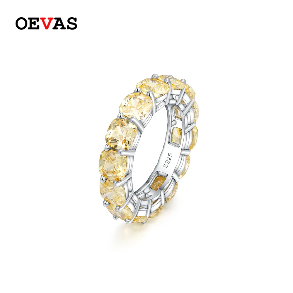 OEVAS 100% 925 Sterling Silver Sparkling 1 Row Full 5*5mm High Carbon Diamond Finger Rings For Women Wedding Party Fine Jewelry