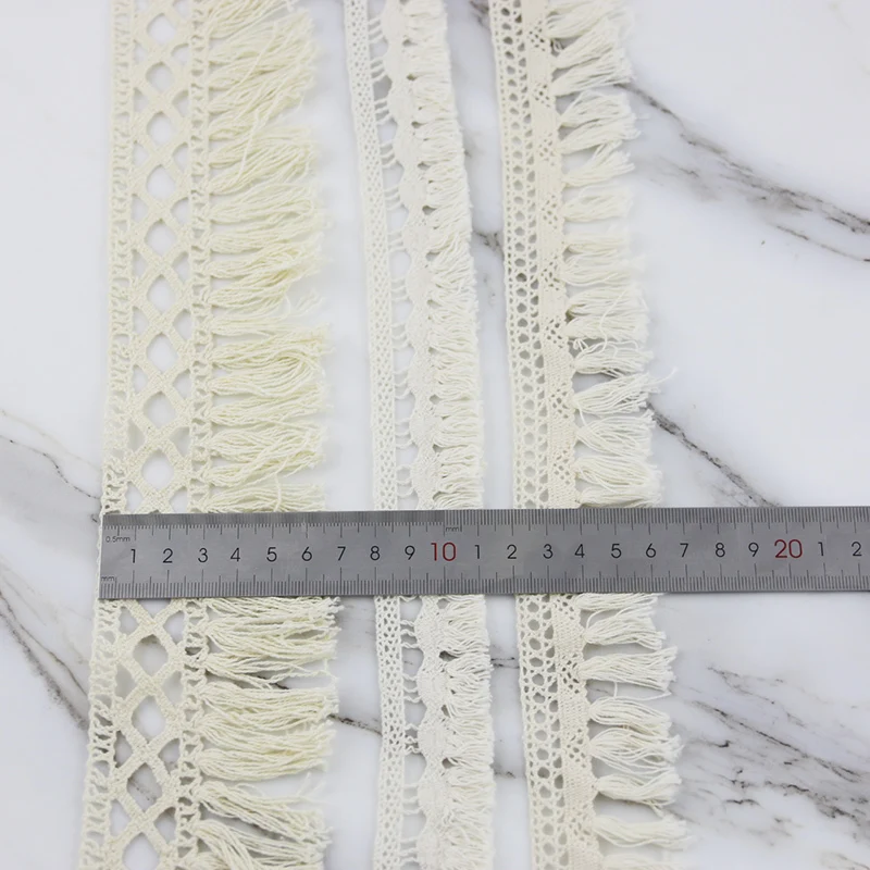 (3 Meters/bag) Tassel Lace Cotton Fabric Beige Ribbon Hollow Cut Bohemian Style Clothing DIY Sewing Handmade Materials Versatile