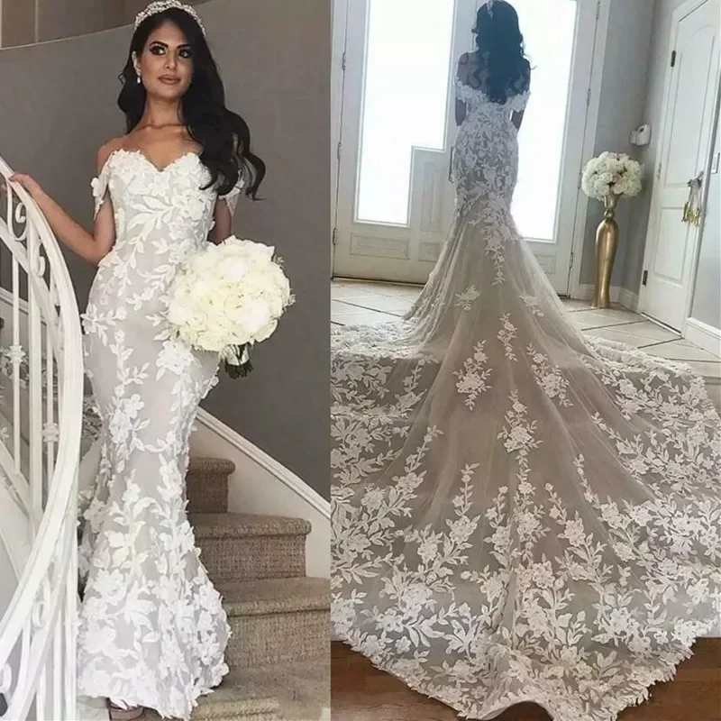 Personalizado querida renda apliques sereia vestido de casamento trem varredura robe de mariée fora do ombro vestidos de noiva vintage