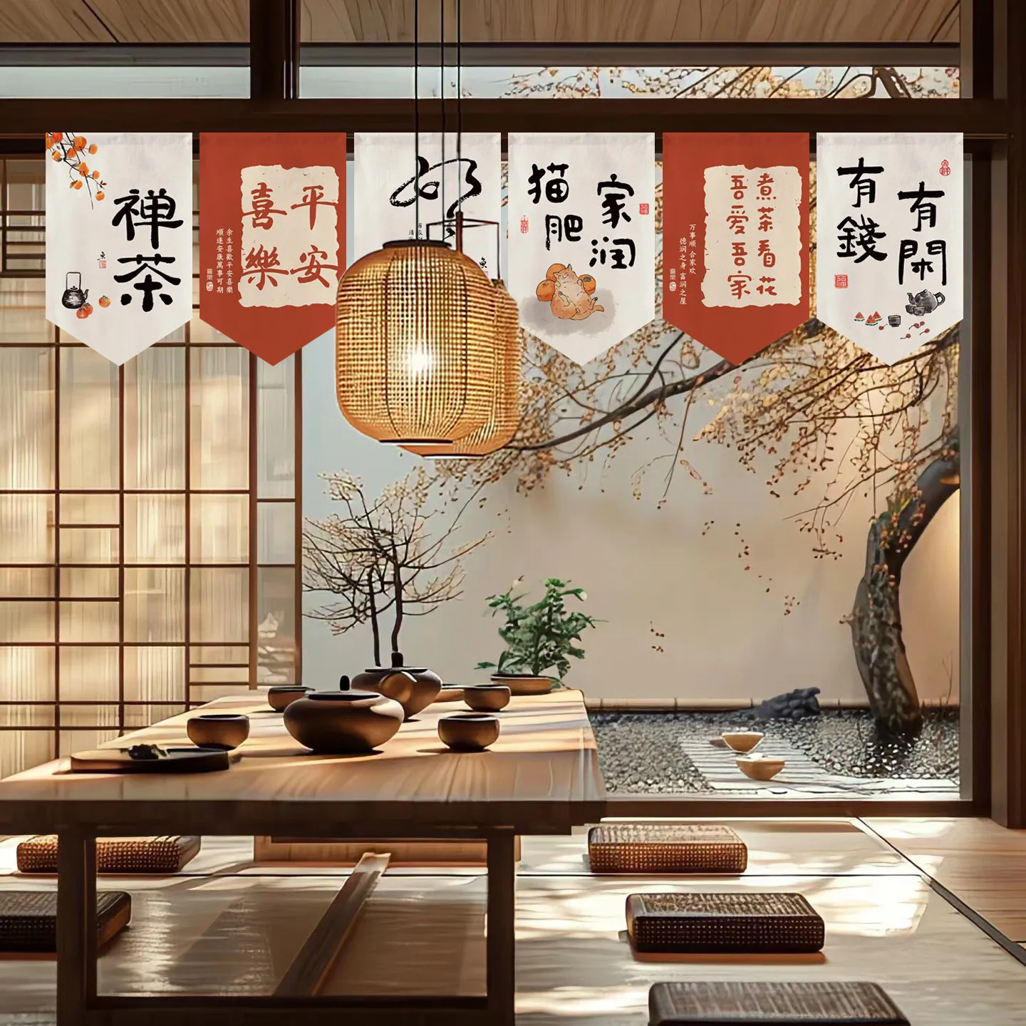 VIKAMA Chinese Banner Curtain Valance, Storefront Hanging Decor for Kitchen Restaurant Shop