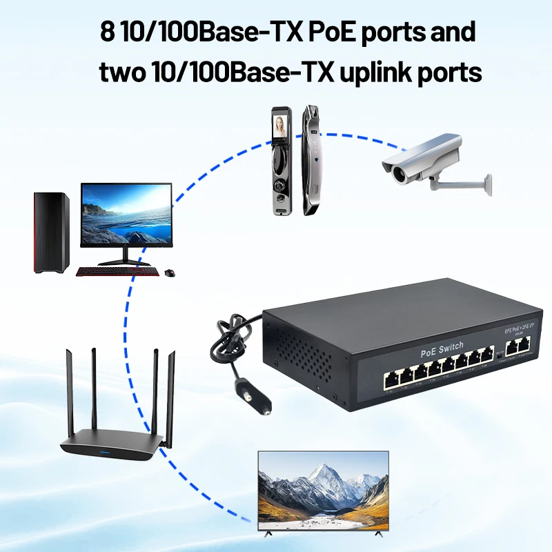 Kaysus 48V POE Switch 100Mbps Switch Ethernet With 8 Port Wifi Smart IP Switch RJ45 Injector Switcher for IP Camera CCTV