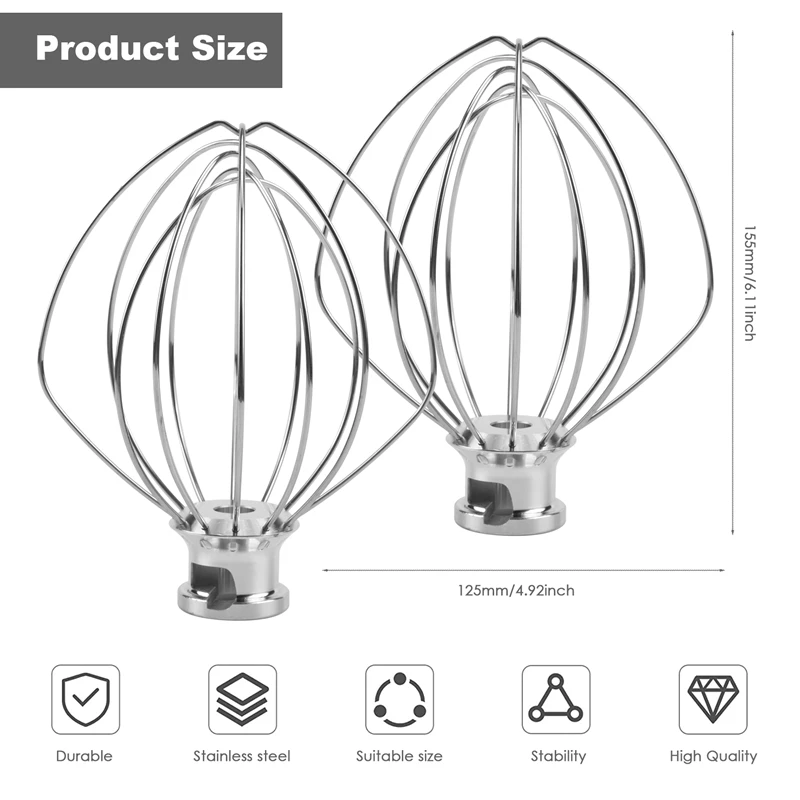 2 pacote de aço inoxidável fio chicote misturador acessório para kitchenaid k45ww farinha bolo balão batedor ovo creme agitador