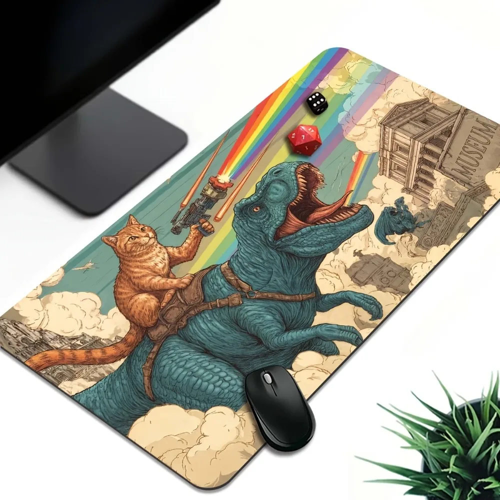 CIFbuy Mouse Pad Large Gaming Desk Mat Non-Slip Rubber Base Waterproof Office Computer Accessories Cat Riding Dinosaur Pattern