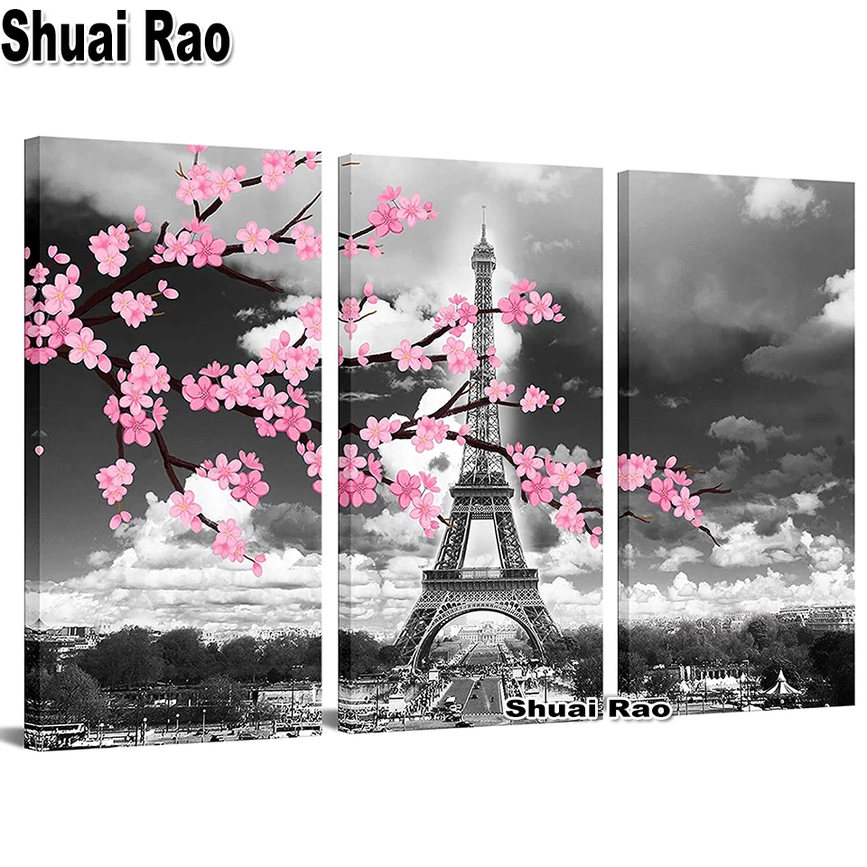 

Алмазная живопись с черно-белой башней Парижа, новинка 2024, полный квадратный круглый бриллиант, бриллиантовая Вышивка крестиком, Триптих