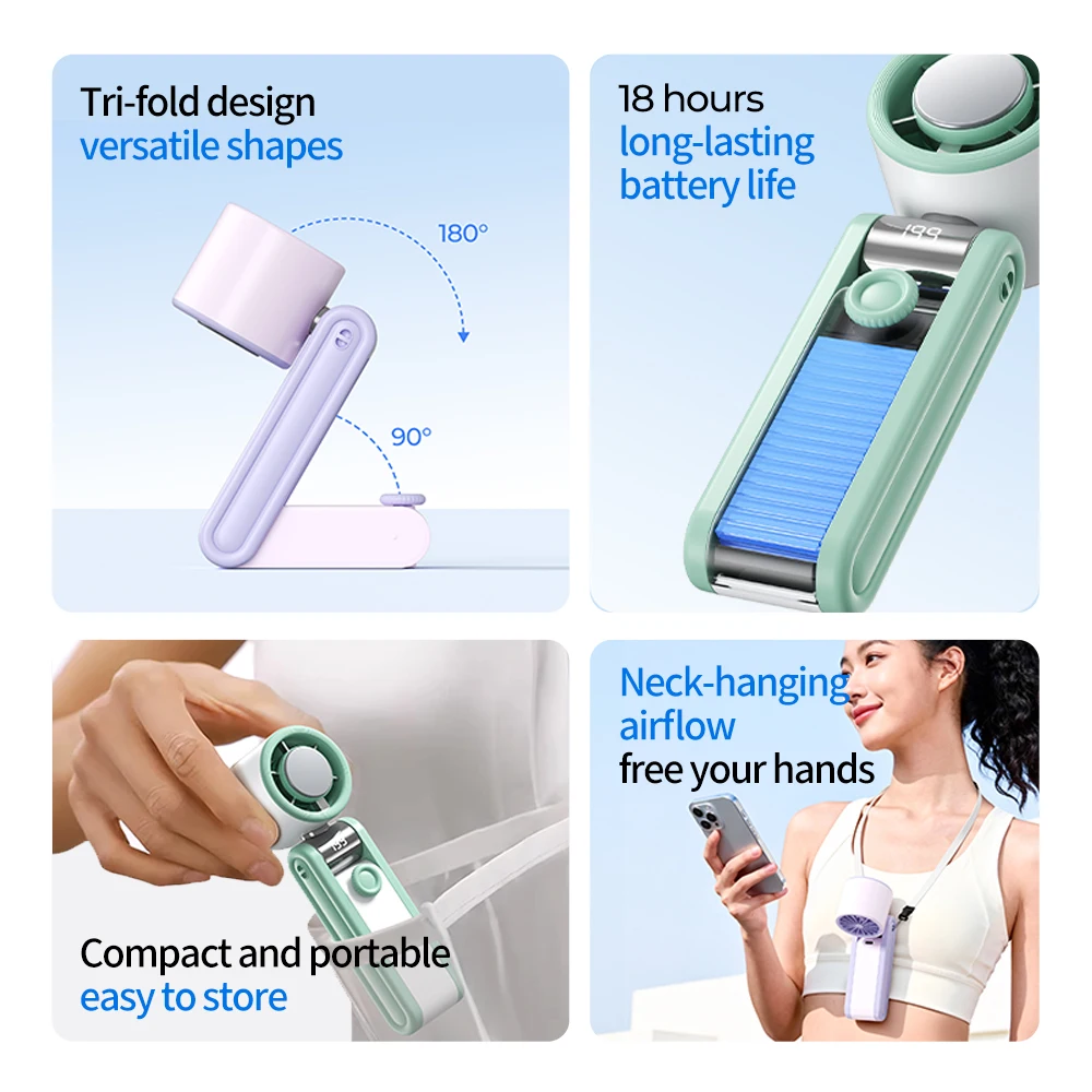 New Three-fold Refrigeration Handheld Mini Fan 199 Speed Turbo Outdoor Fan Plug-in Neck Ice Refrigeration Portable Small Fan image 4