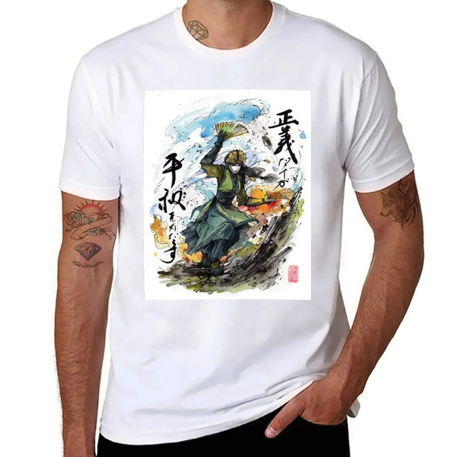 

Japanese Calligraphy Justice and Peace with Sumi and watercolor T-Shirt Short sleeve tee Louboutins Funny t-shirts mens fashion