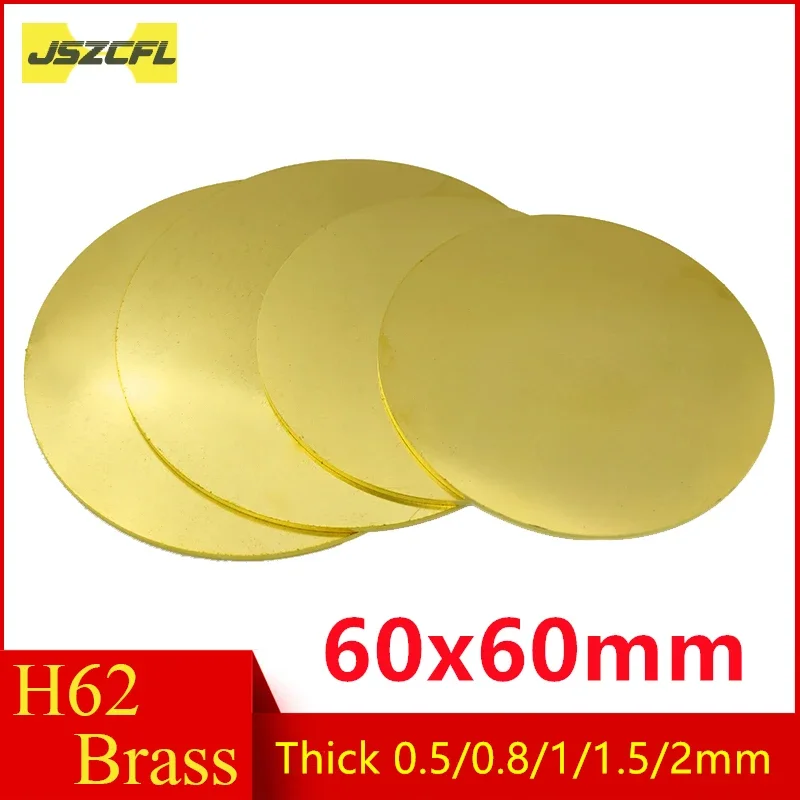 1pc H62 Brass Metal Round Sheet Plate Thick 0.5/0.8/1/1.5/2mm 60x60mm Thin Sheet Foil Plate Shim Circular Plate