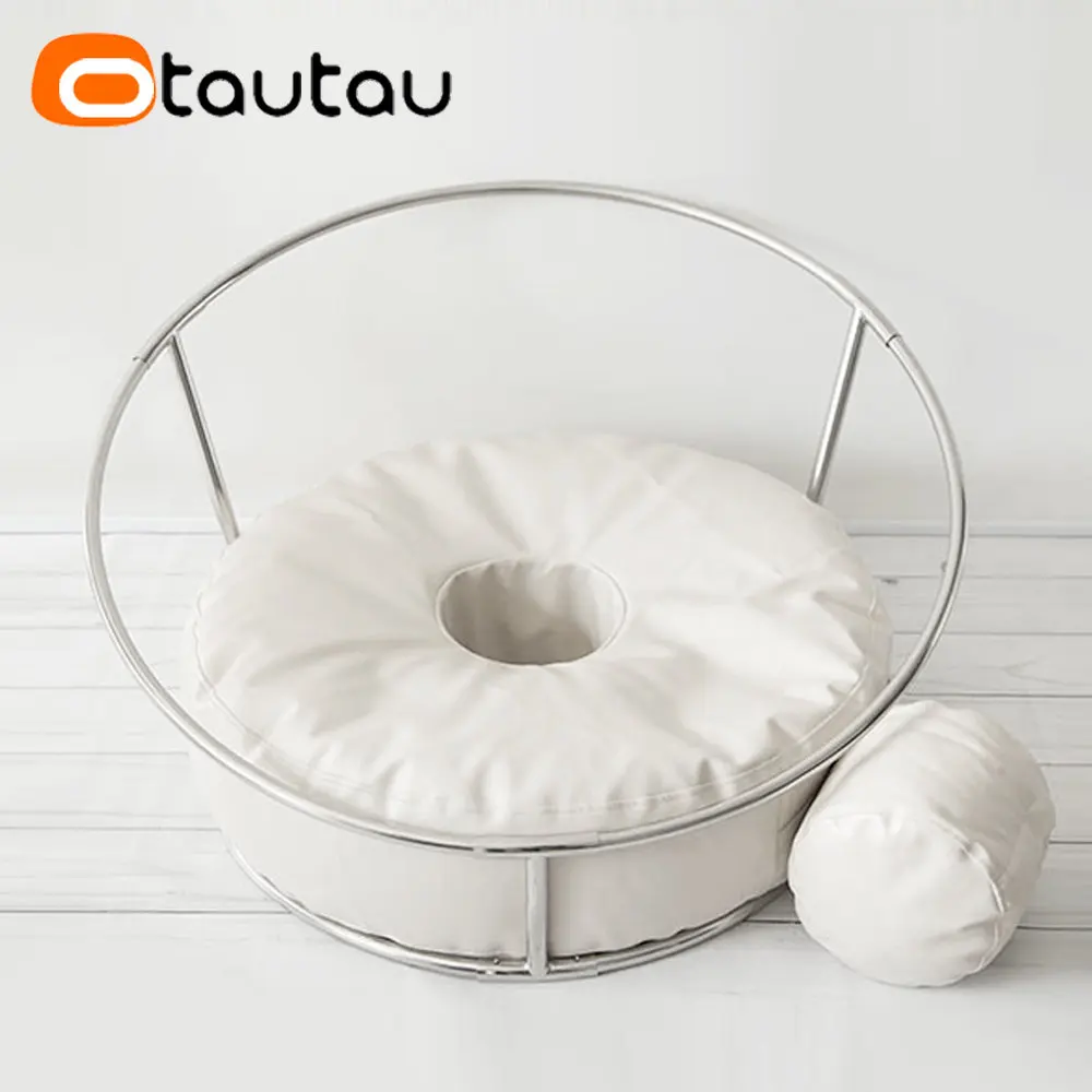 OTAUTAU Soft Faux Leather Round Bean Bag Pouf Cover Portable Rack Chair Ottoman Newborn Photography Accessories Props DD018 - view 4