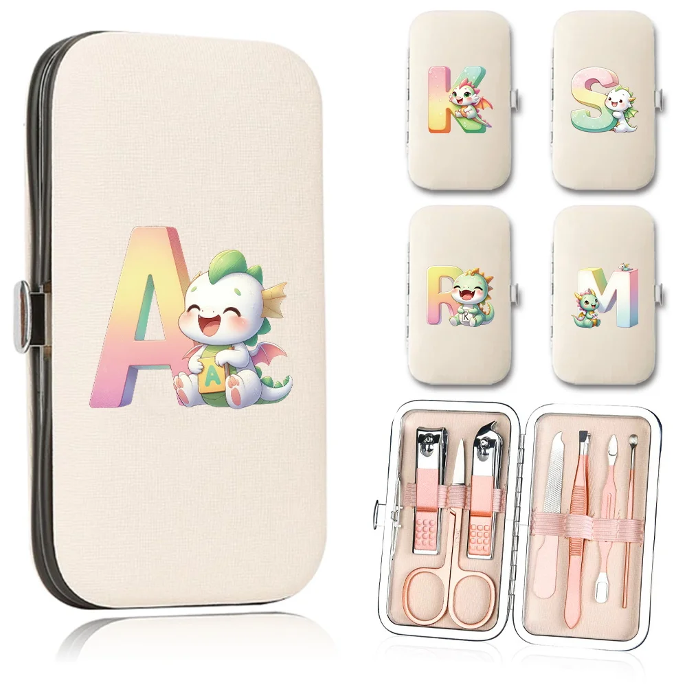 

7 PCS Nail Clippers Set Stainless Steel Nail Care Tools With Leather Organizer Case Cartoon Animal Letter Pattern