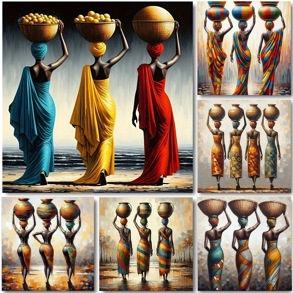 Impresiones de póster de mujer negra de arte de la cultura étnica africana para sala de estar, decoración del hogar, pintura abs