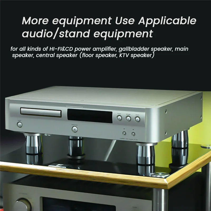 حامل مكبر صوت ممتاز مكون من 4 قطع، وسادة قدم من سبائك الألومنيوم ممتصة للصدمات، فضي