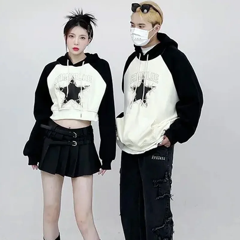 

Harajuku Star embroidery Y2K Hoodies Women oversized hooded sweatshirt cotton Hip Hop Punk Long Sleeve Pocket Men Top Streetwear