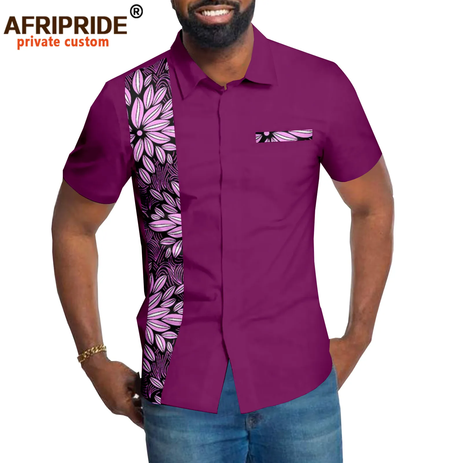 

African Print Shirts for Men Short Sleeve High Collar Plus Size Casual Shirts Tribal Blouse Crop Top Vintage Pockets A2212003