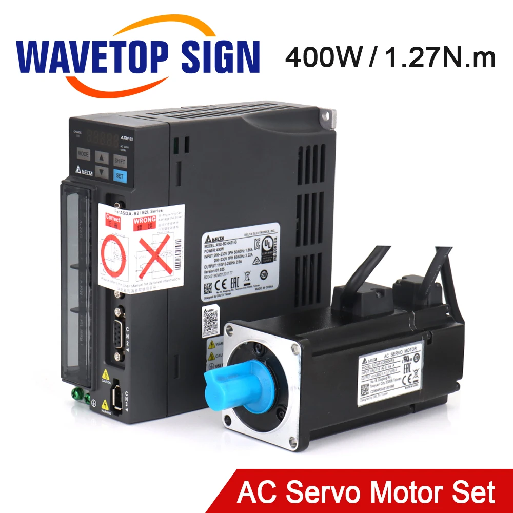 WaveTopSign 400W AC محرك سيرفو سائق أطقم 1.27N.m 3000rpm B2 Series ASD-B2-0421-B+ECMA-C20604RS مع كابل 3m