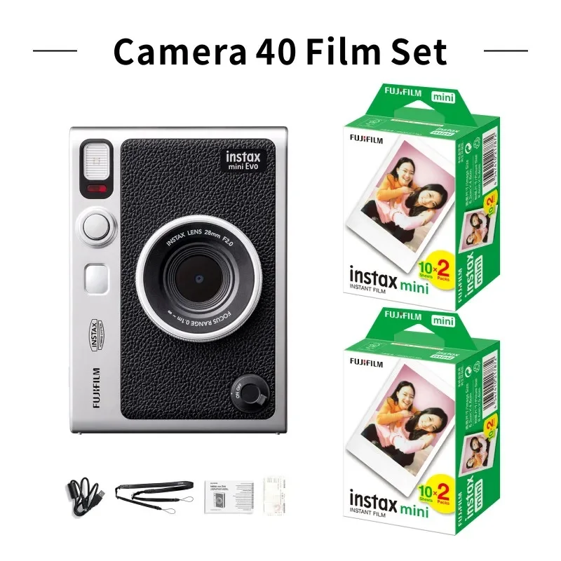 FUJIFILM Instax Mini EVO Instant Film Retro Camera Black with Optional 20/40 Sheets Fuji Mini Instax Film Photo Paper