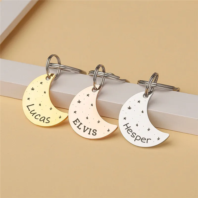 Personalized Anti-lost ID Tag Moon Shape Name Tags Plates Free Engraving Cats Kitten Nameplate Pendant DIY Accessories for Pets