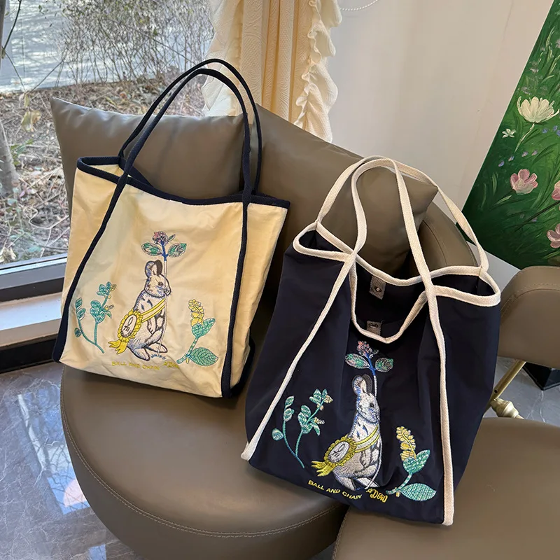 

Youda New Nylon Fabric Shoulder Bag For Women Simple Cute Bunny Cartoon Pattern Handbag Large Casual Capacity Shopper Tote Bags