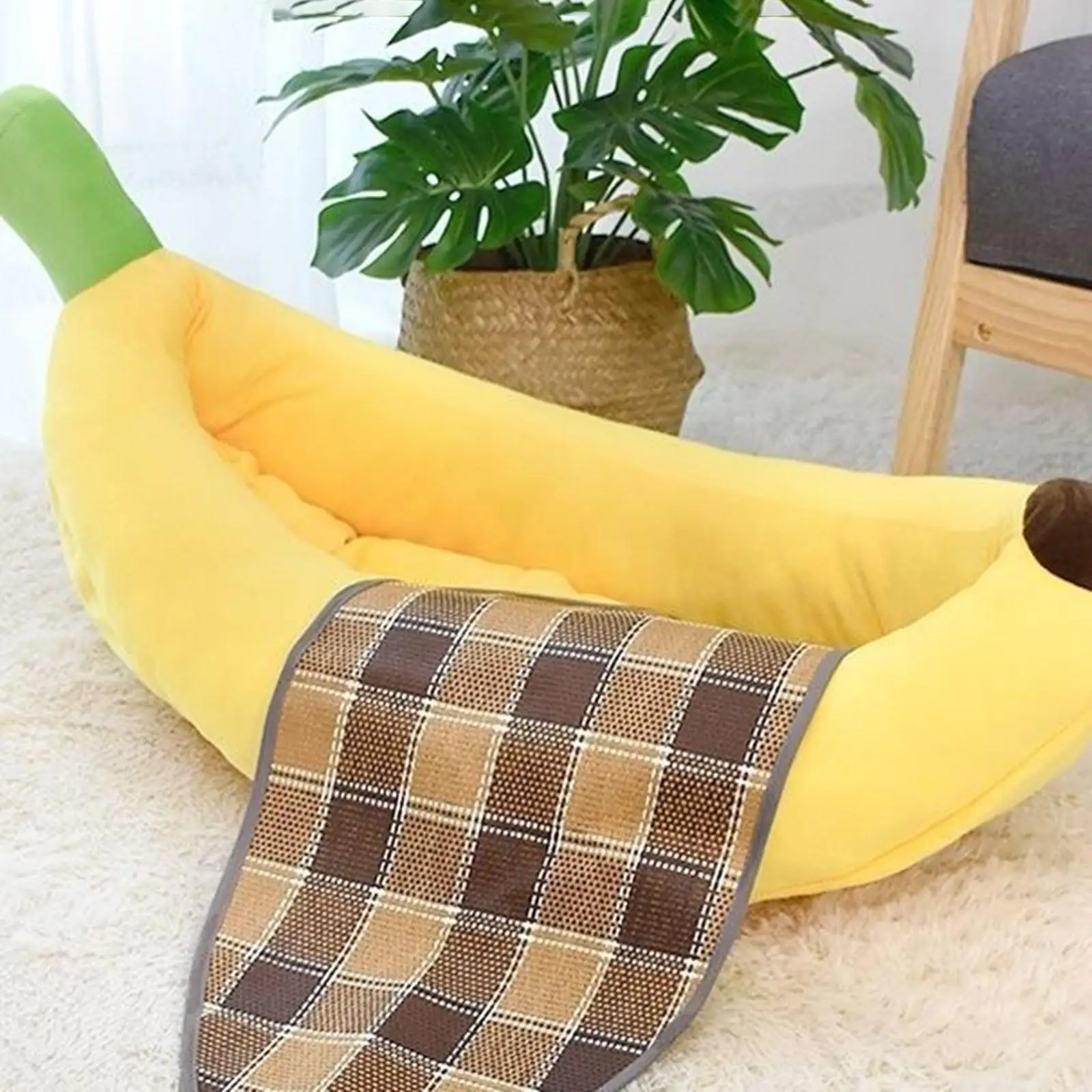 Dog Bed Cat Bed Banana Themed All Seasons Cozy and Washable Breathable Comfortable Bed Cat Sofa