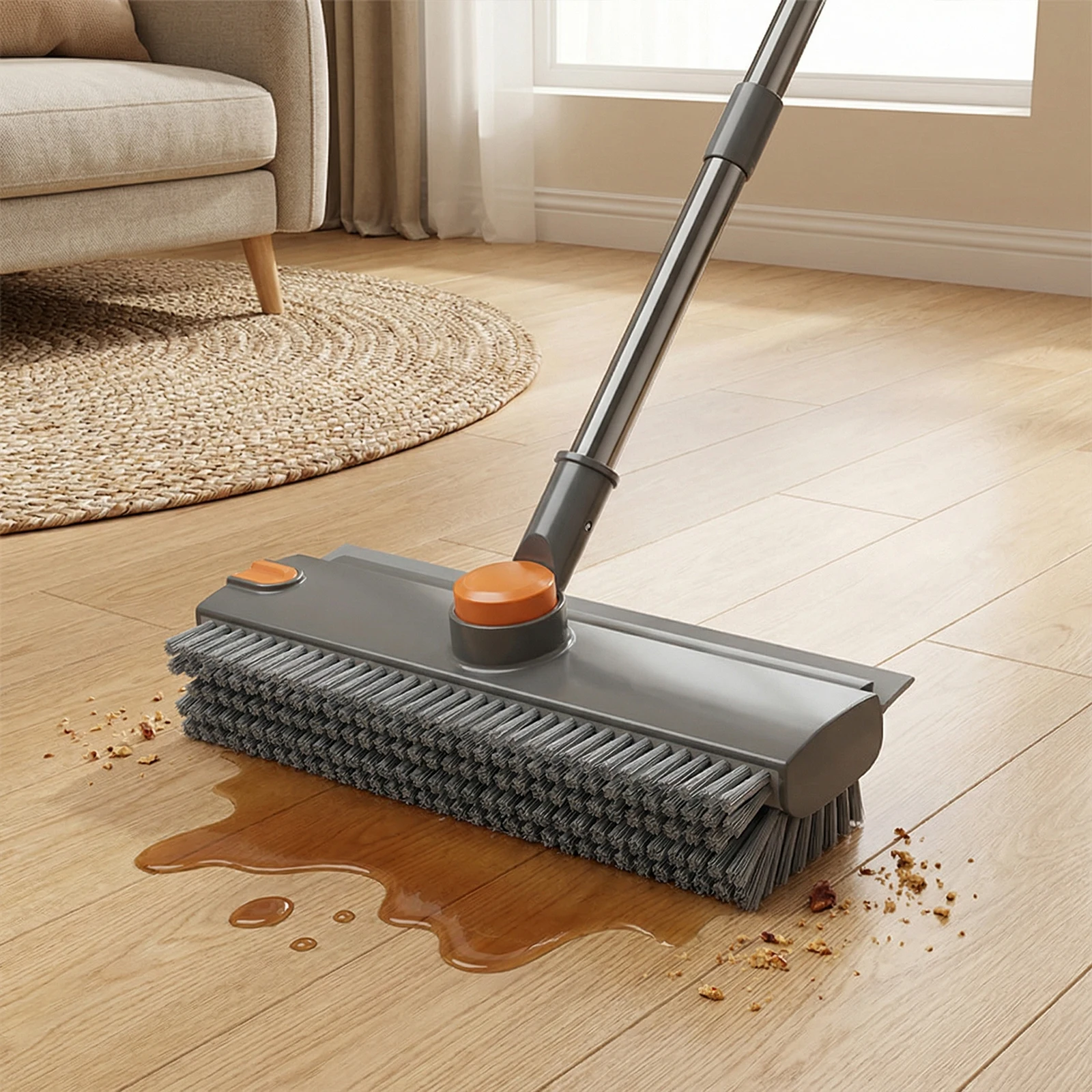 

3 in 1 Scrape Brush with Long Handle Floor Scrubber Broom with Squeegee and Tweezer for Cleaning Bathroom Patio Garage Kitchen