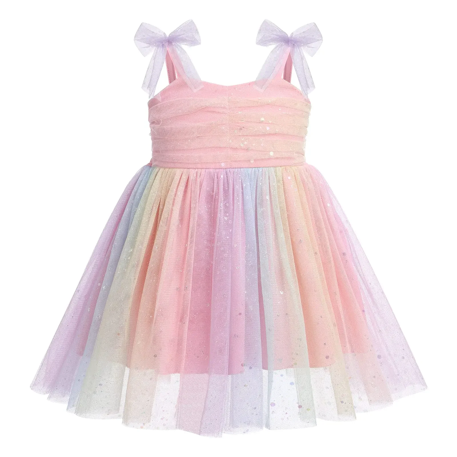 Toddler Baby Girl Dress Sleeveless Sequin Tulle Tutu Dress Vestidos 1-5Y Kids Rainbow Mesh Birthday Party Princess Wedding Dress