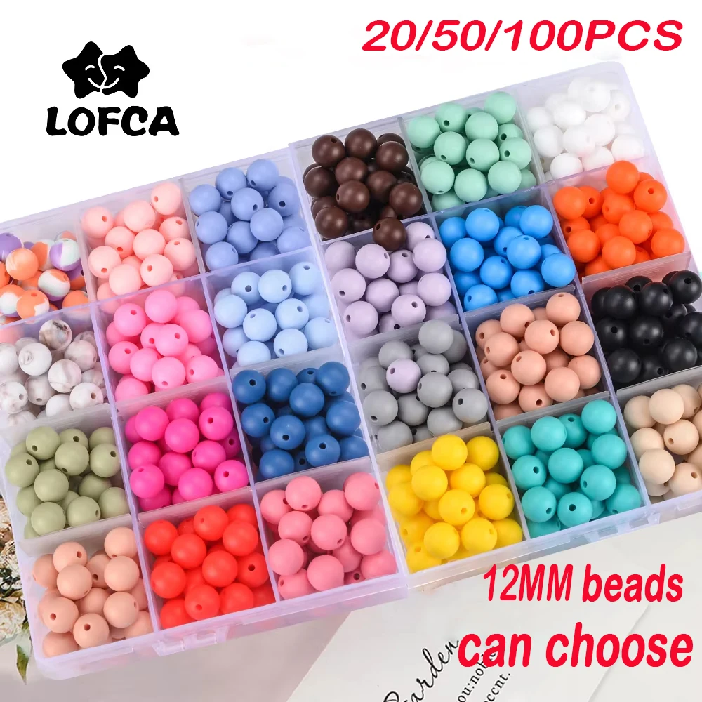 LOFCA 12MM Silicone 20/50/100pcs Choose Round Beads Jewelry Making To Make Bracelets DIY Keychain Necklace Jewelry Accessories