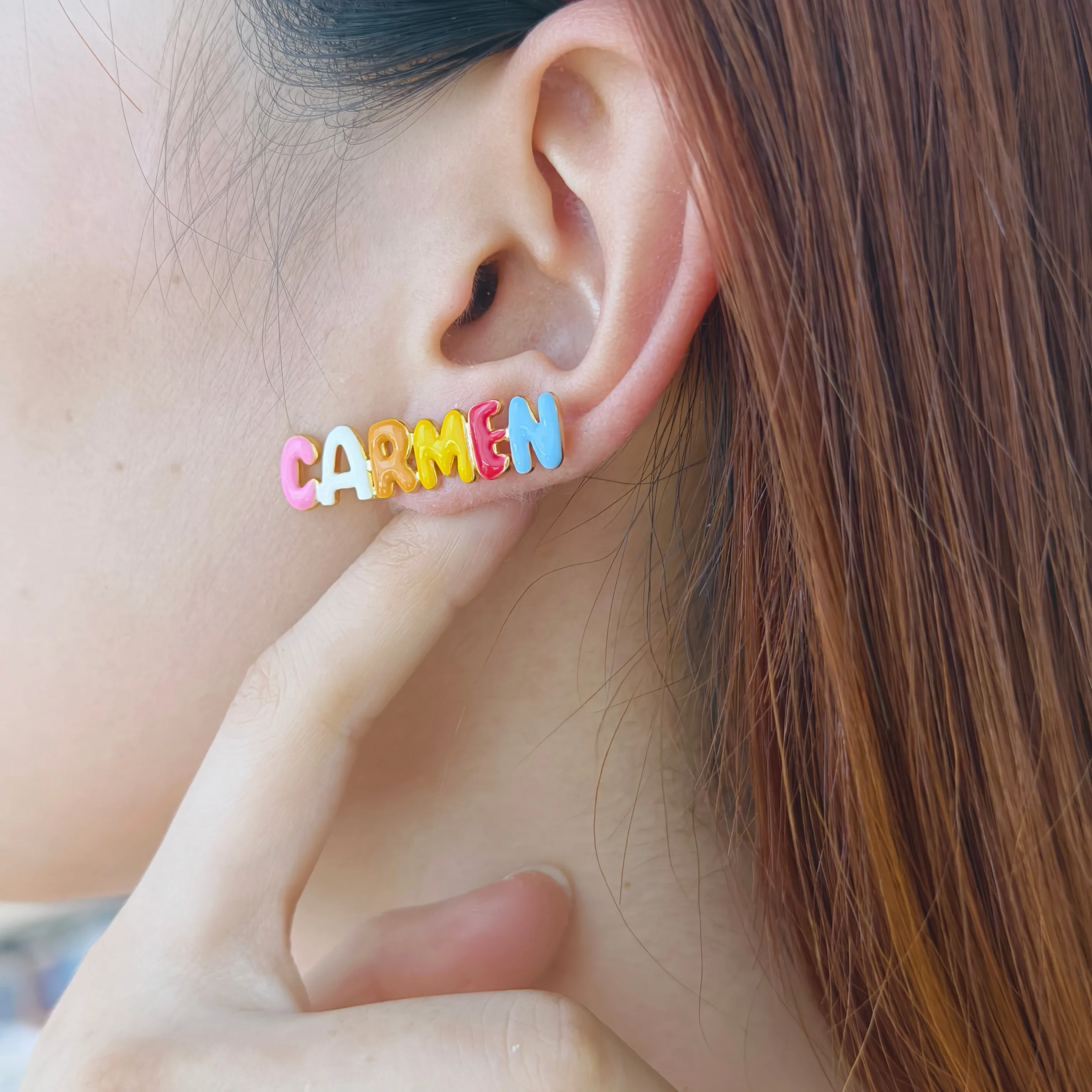 

Custom Enamel Name Earrings Personalized Gold - Plated Jewelry With Colorful Letter Name Pendants Unique Fashion Earrings