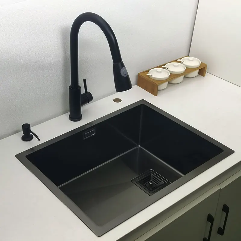 Nano Matte Black Kitchen Sink Above Counter or Undermount Sinks Vegetable Washing Basin Stainless Steel Single Bowl Sink Kitchen