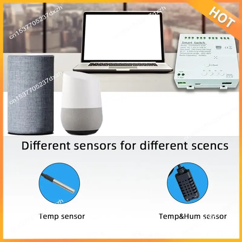 

A43M Tuya Smart Wi-Fi 4-канальное реле с датчиком температуры и влажности пассивный сухой контактный переключатель RF433 для Alexa Alice