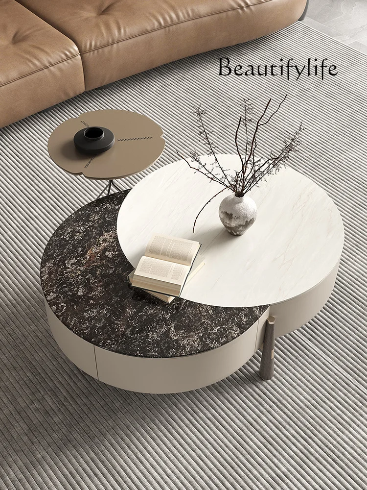 Marble round Tea Table Modern Minimalist Creative Small Apartment Solid Wood Designer round Coffee Table