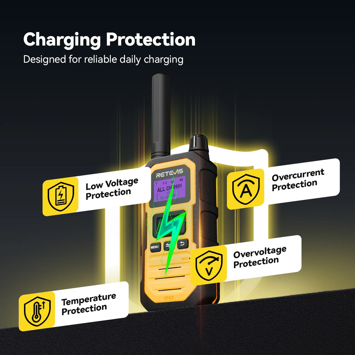 Retevis RB48D DMR Digitales Walkie-Talkie Dual-Mode Digital IP67 Wasserdicht Staubdicht Zwei-Wege-Funkgerät für Baustellen und Fabriken – Detail 8