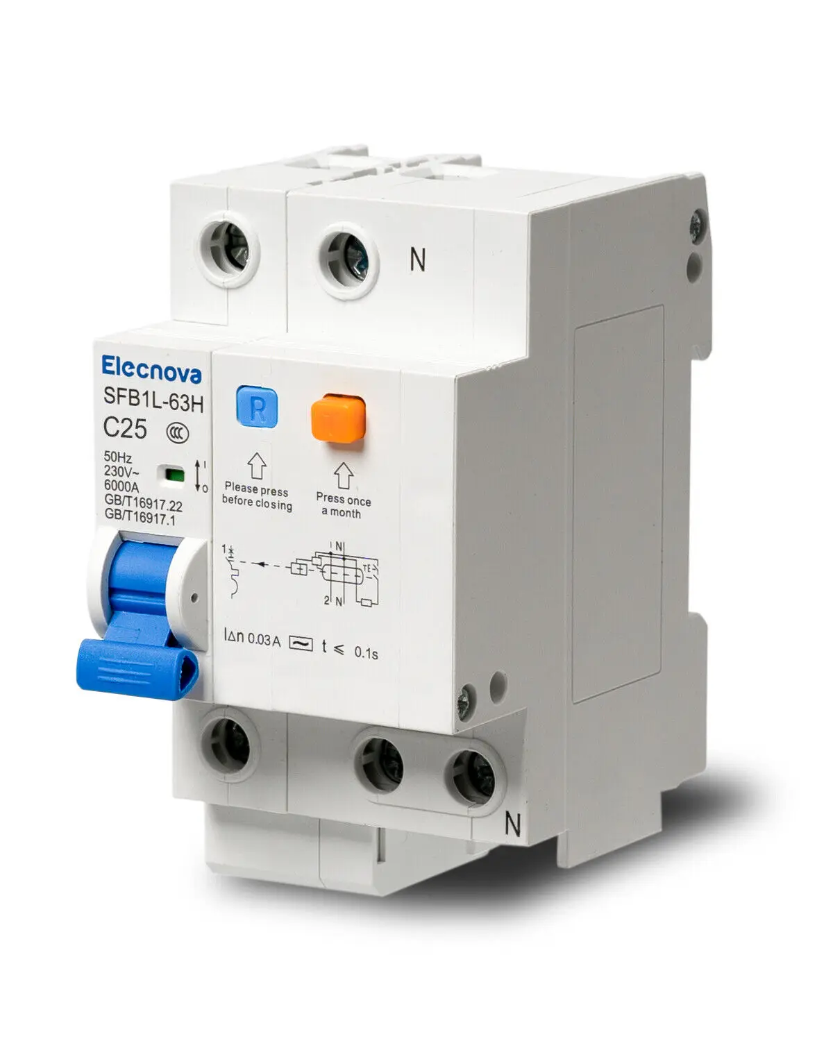 Elecnova AC 25A 1pole+N 230V DIN Rail Mount Leakage Protection Miniature Circuit Breaker 110V / 120V Available