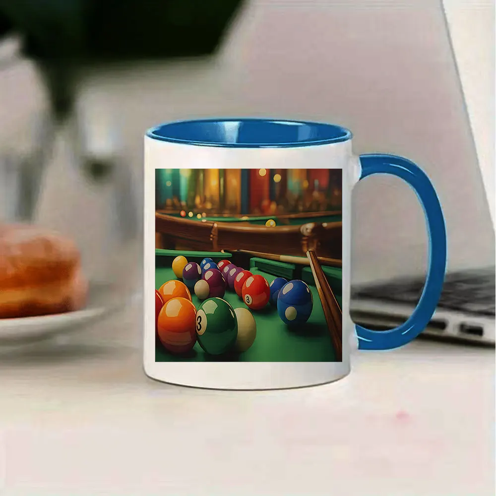 11oz Billiard Pattern Ceramic Coffee Mug Pool Balls Design Tableware for Game Home Party Birthday Holiday Present Christmas Fami