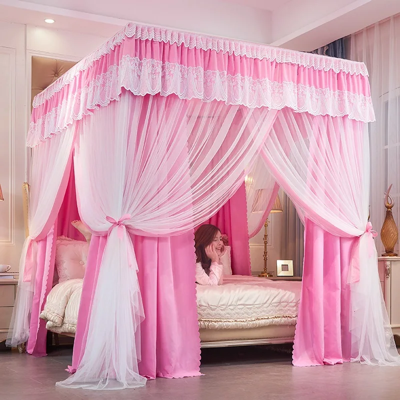 Driedeurs Schaduw Quadrate Klamboe Dubbele Lagen Bed Gordijn Luifel Tenten Met Frame Prinses Romantische Huisdecoratie