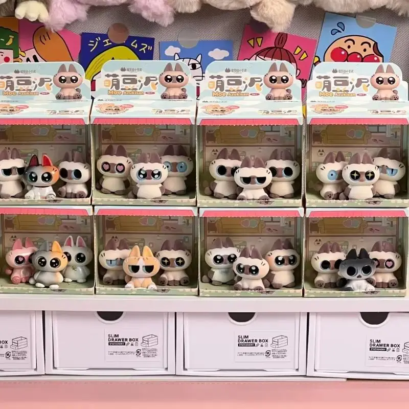 New Original Azukisan Moe Azukisan Series Siamese Cat Bean Paste Mini Anime Figures Flocking Little Doll Ver1 Collection Model