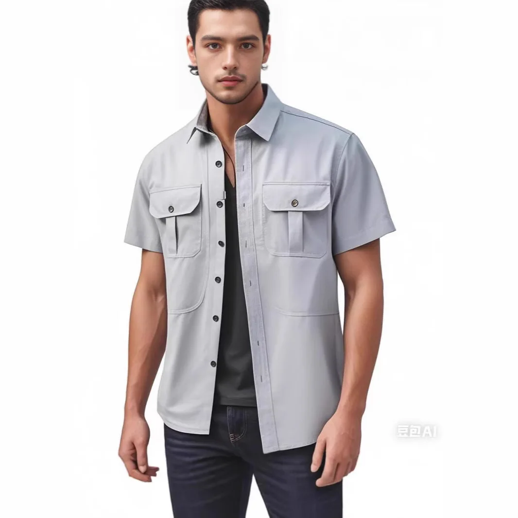 

Men's Quick Dry Work wear Casual Pockets Short Sleeve Shirts for Men Summer Loose Fit Breathable Thin Tops TS-007