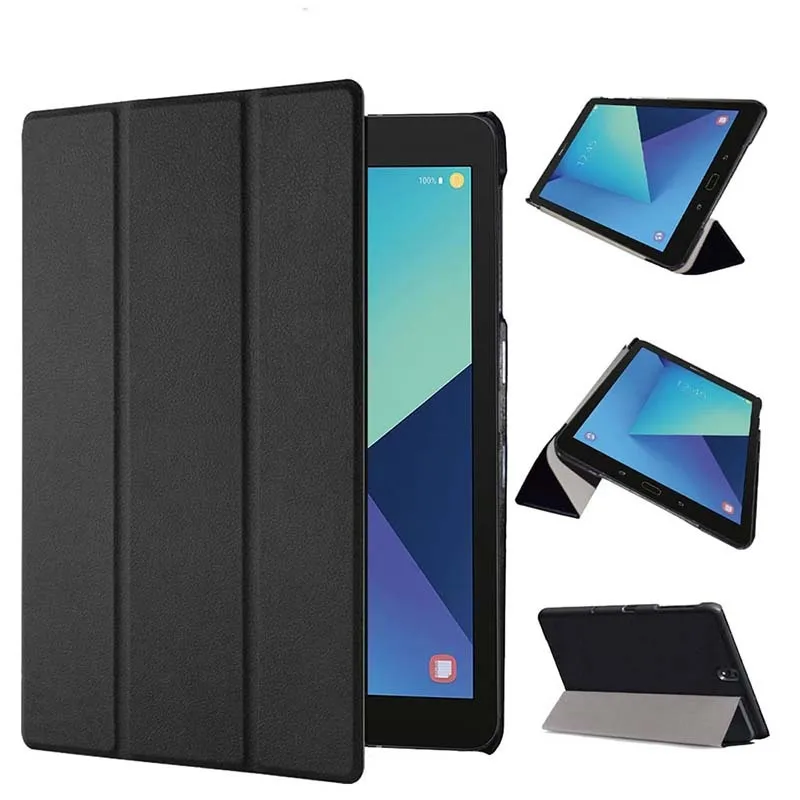 Slim Tri-Folding Stand Flip Book Cover with Hard Back Shell Funda Case For Samsung Galaxy Tab S3 9.7 SM-T820/T825 9.7