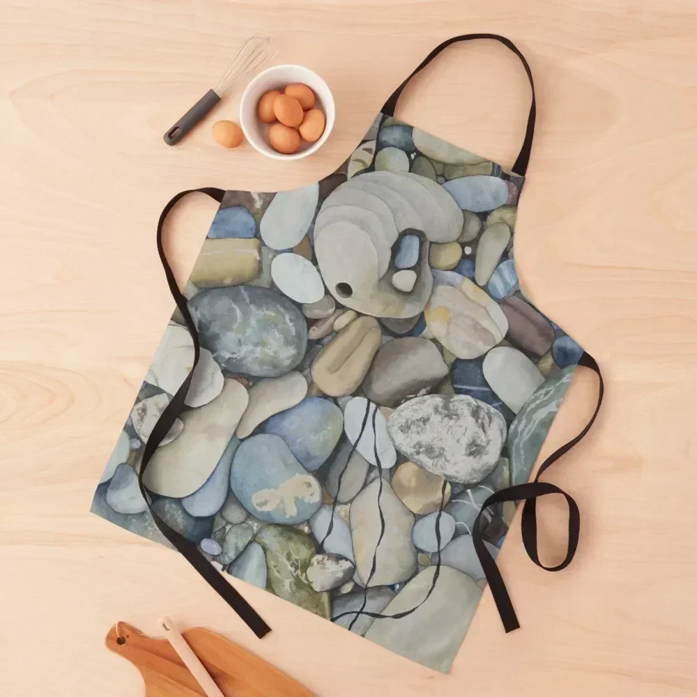 

Pescadero Beach Pebbles Watercolor Apron Barber Kitchen For Women Kitchens For Men Kitchen Front Apron