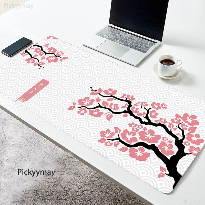 สีดำแผ่น Sakura ขนาดใหญ่ Gamer Mousepad แป้นพิมพ์ XXXL เมาส์ยาง Pad Pad Design Office ตารางพรมญี่ปุ่นสไตล์