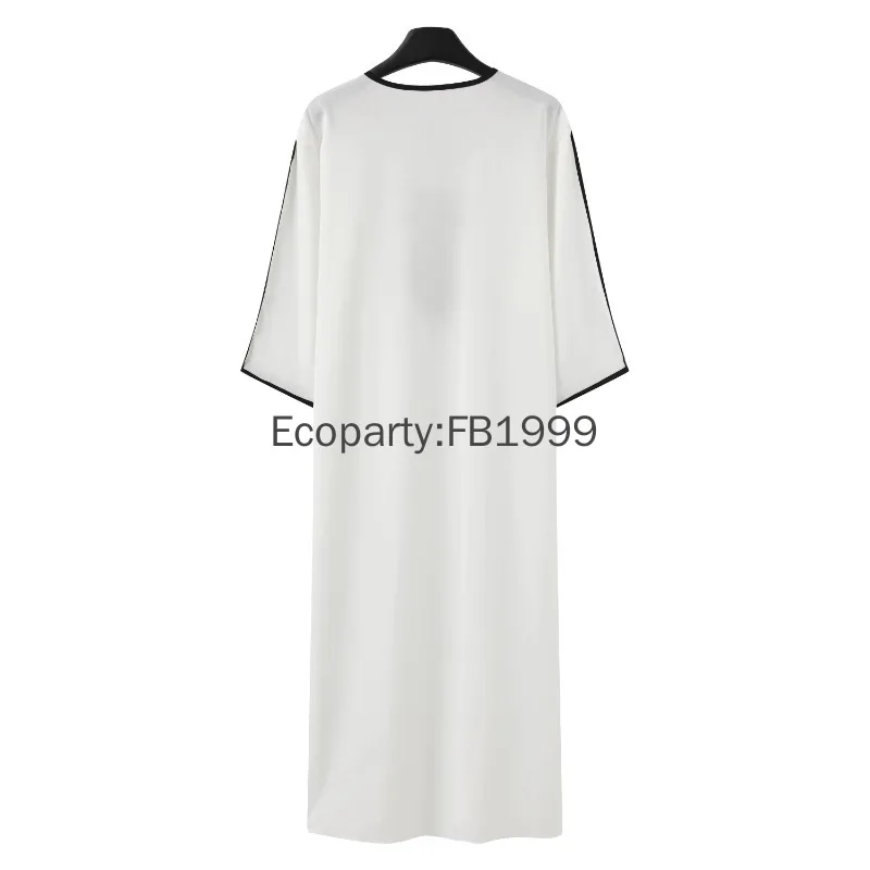 New Men's Moroccan Style Muslim Long Robe Summer Black White Elegant Embroidery Arab Ethnic Jubah Male Casual Islamic Clothing